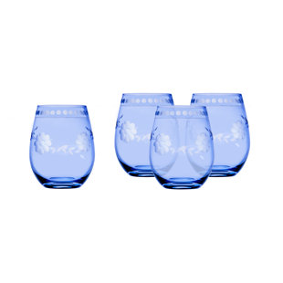 4 Vintage Pale Blue Frosted Wine Glasses Abstract 