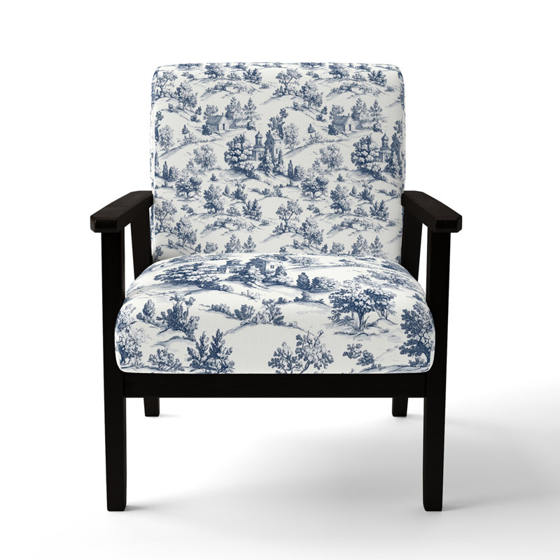 Chaise rembourrée Country Farmhouse - Fauteuil bleu Country Toile, Accoudoirs carrés noirs
