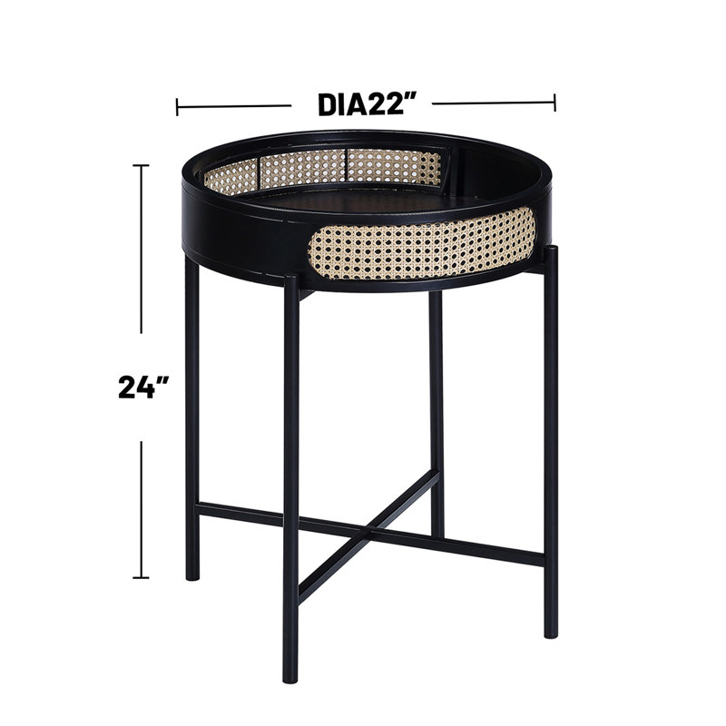 Round End Table With Open Top, Black Metal Legs, Insert And Storage Function, Great For Coffee & Tables, , 22 Inches Deep, 24 High, 17 Lb Featuring Tabletop,    Compartment, Ideal Use,