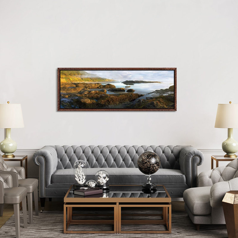 Panorama Of Neptune Beach With Exposed Tide Pools At Low Tide, Oregon by Tim Fitzharris - Panoramic Gallery-Wrapped Canvas Giclée on Canvas