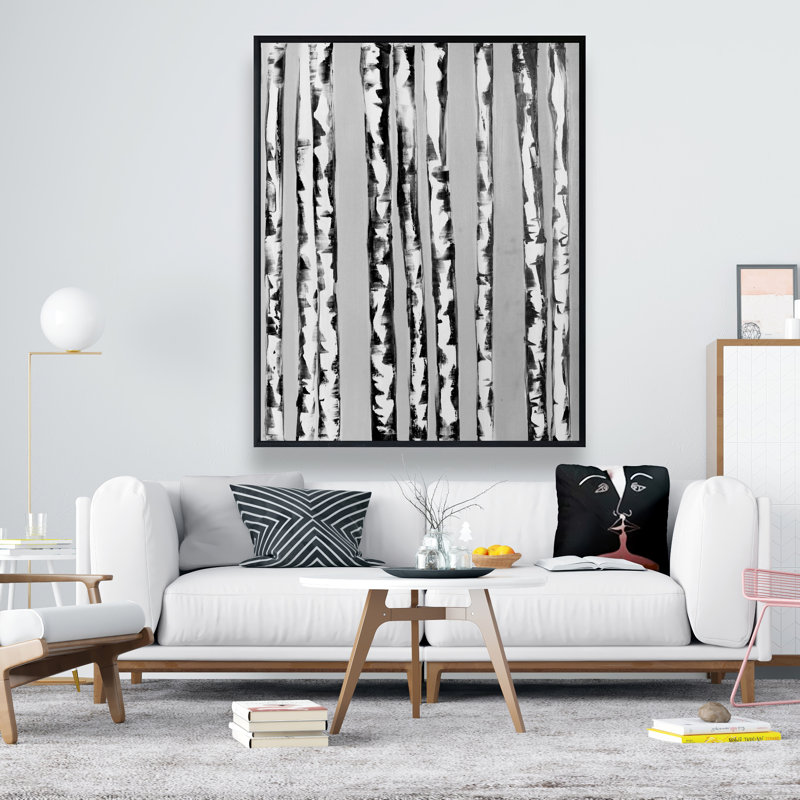 Bouleaux noir et blanc - Toile encadrée, décor de paysages d'arbres