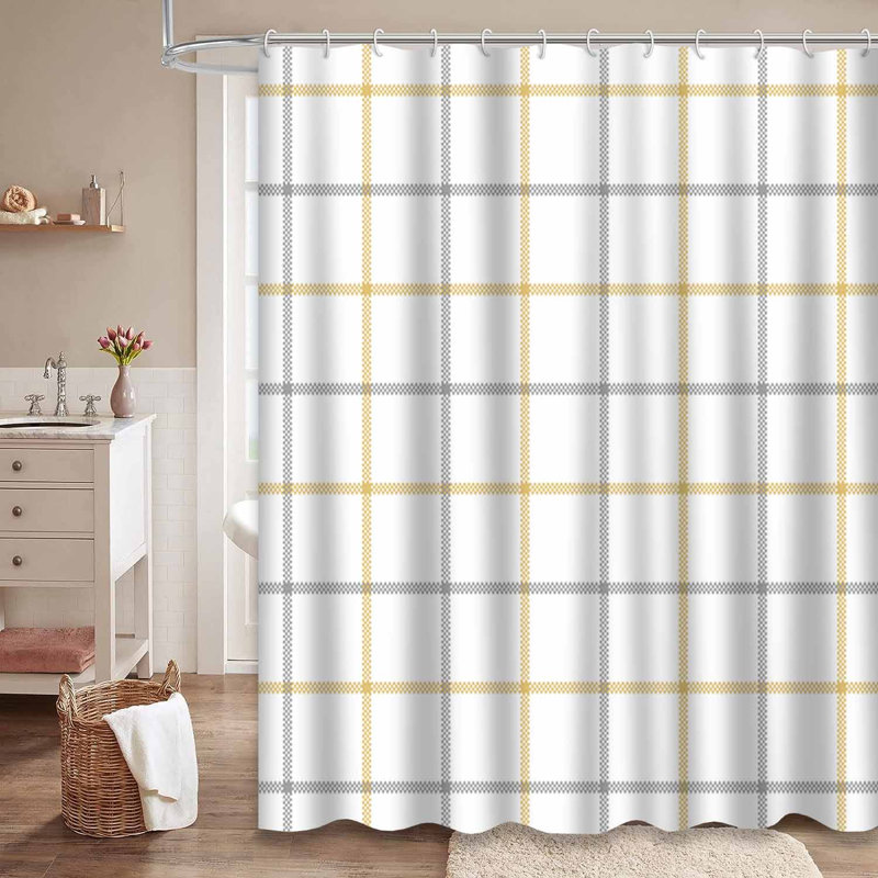 Rideau de douche à motif abstrait sans couture à motif abstrait blanc avec 12 crochets, L 72 po x l 72 po