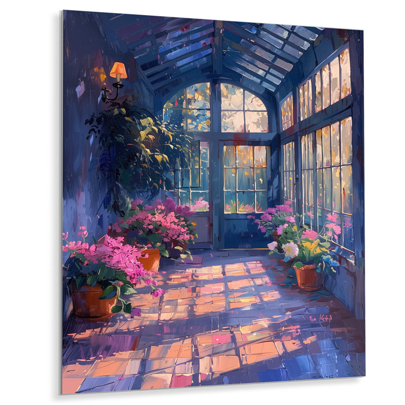 Serre rose ensoleillé Serenity - Art mural, H 24 po x l 32 po, Sans cadre, métal