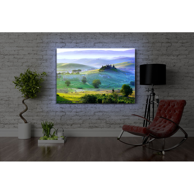 Beautiful Misty Tuscany Landscape by No - Wrapped Canvas Print, With lighting, 40cm H x 60cm W x 4.5cm D