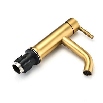 Brushed Gold Single Hole Faucet For Bathroom, Modern Design, Handle Effortless Water Use, High - Performance And Saving Feature, Deck Mounted Compatible With Sinks, Easy To Install On Bathroom Sinks