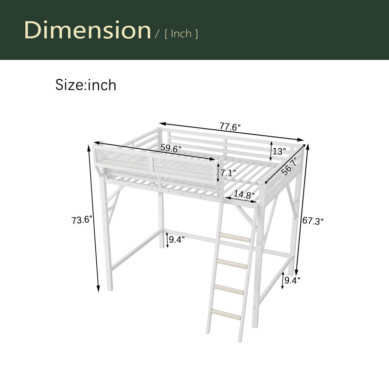 Loft Bed With Ladder,Storage Shelves, Full, White