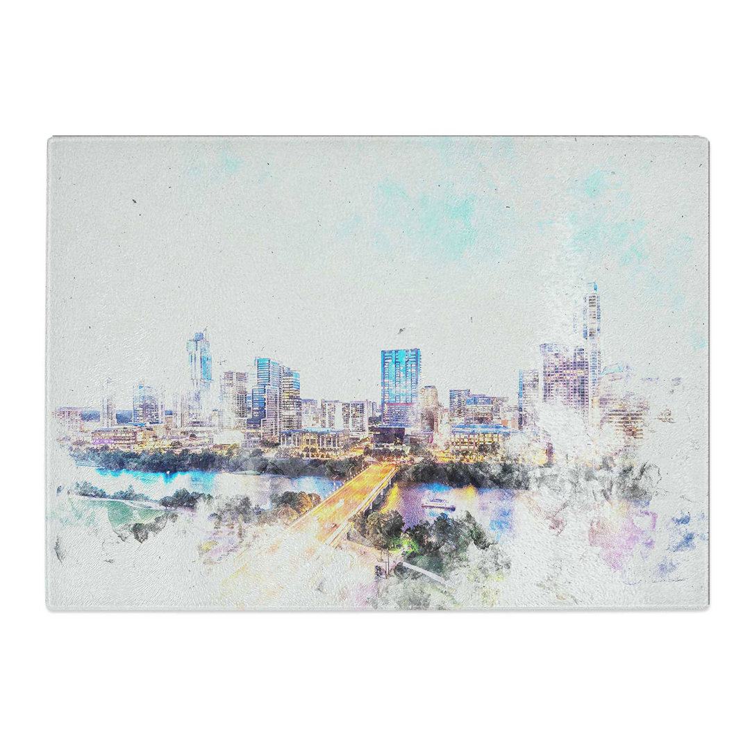 Tempered Glass Austin Texas Skyline Watercolour Chopping Board