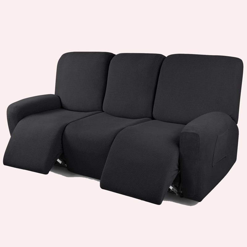 Housses de canapé inclinable 8 pièces pour canapé 3 places, protecteur de meubles, Mélange de polyester noir