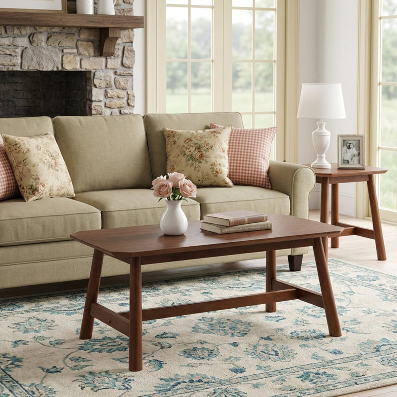 Rectangular Coffee Table Modern Tea Table With Solid Wood Mid Century Coffee Table For Living Room, Walnut