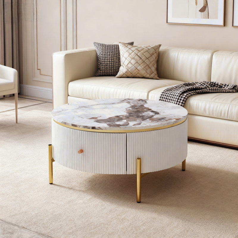 Table basse ronde avec tiroirs