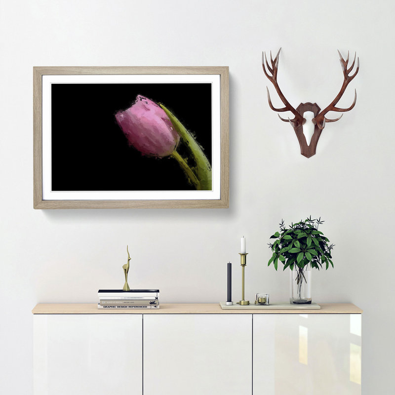 Pale Pink Tulip in Abstract - Picture Frame Painting Print, 27cm H x 36cm W x 2cm D, Oak Framed