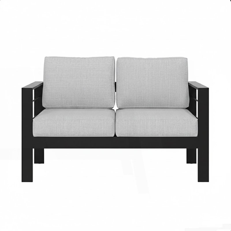 All-Weather Patio Loveseat With Cushions, Gray, Black
