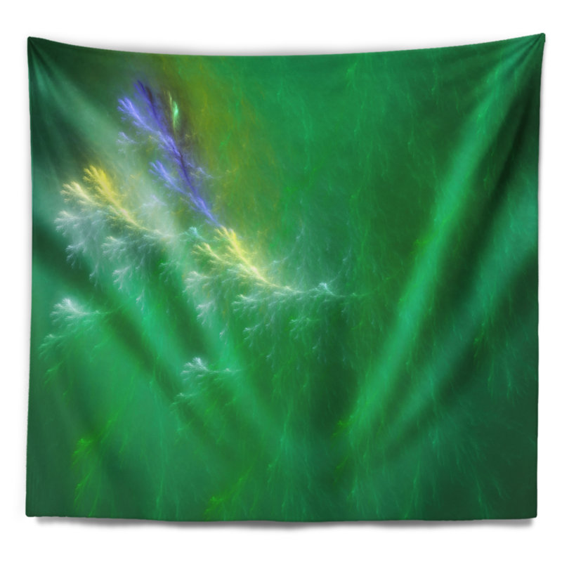 Tapisserie abstraite vert fractal avec ciel tonnerre, H 78 po x l 92 po
