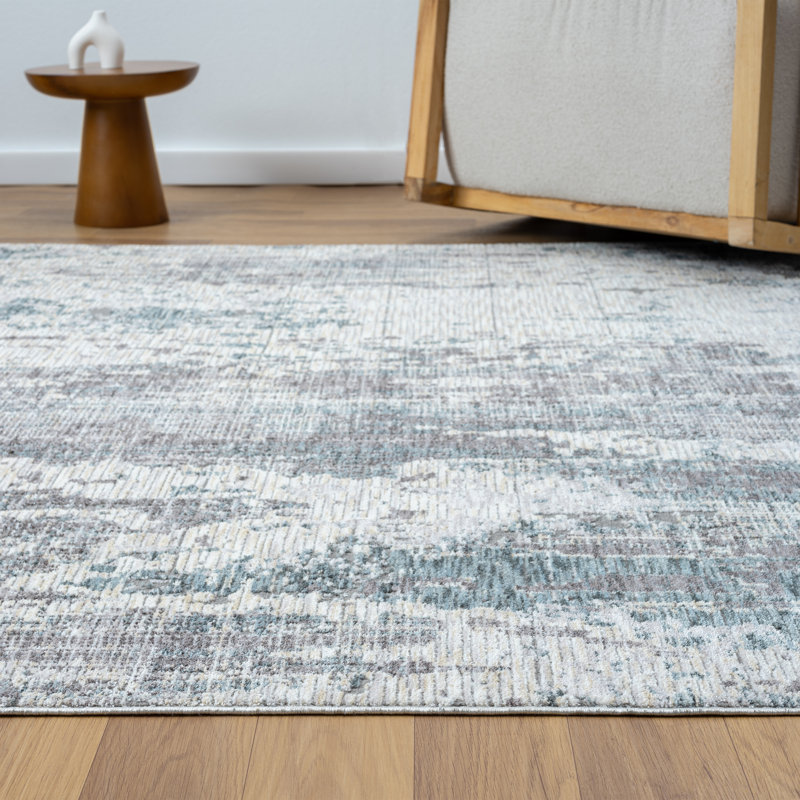 Celso Modern Abstract Performance Area Rug in Gray/Blue, Runner 2' x 8'