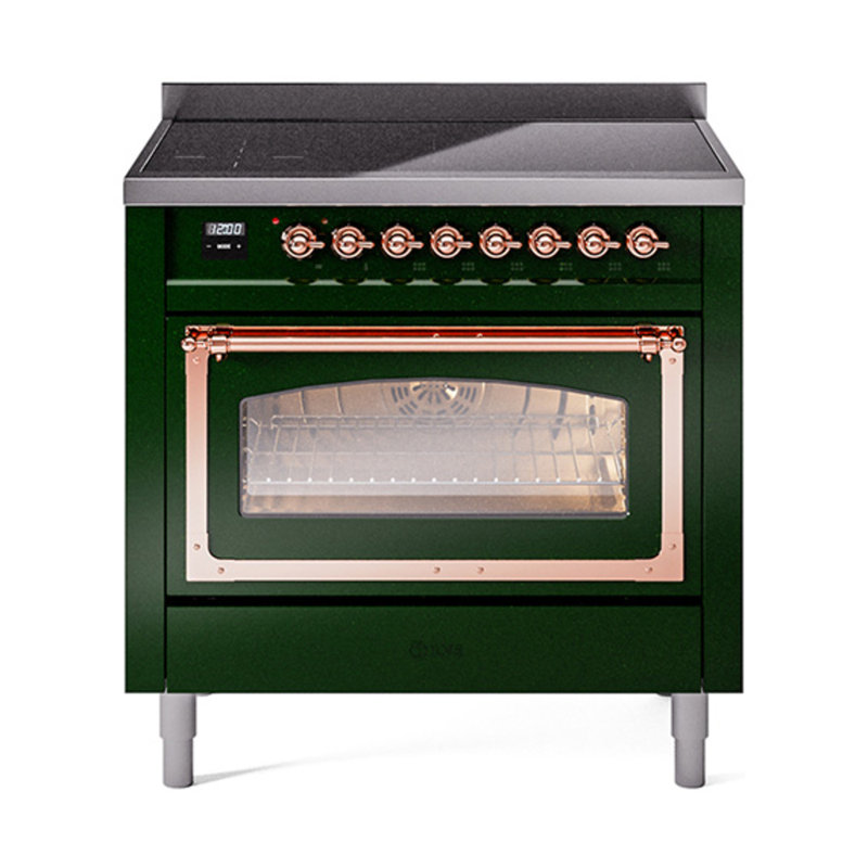 ILVE Nostalgie II Noblesse 36 po à induction, éléments à induction (porte vitrée), Vert émeraude / cuivre
