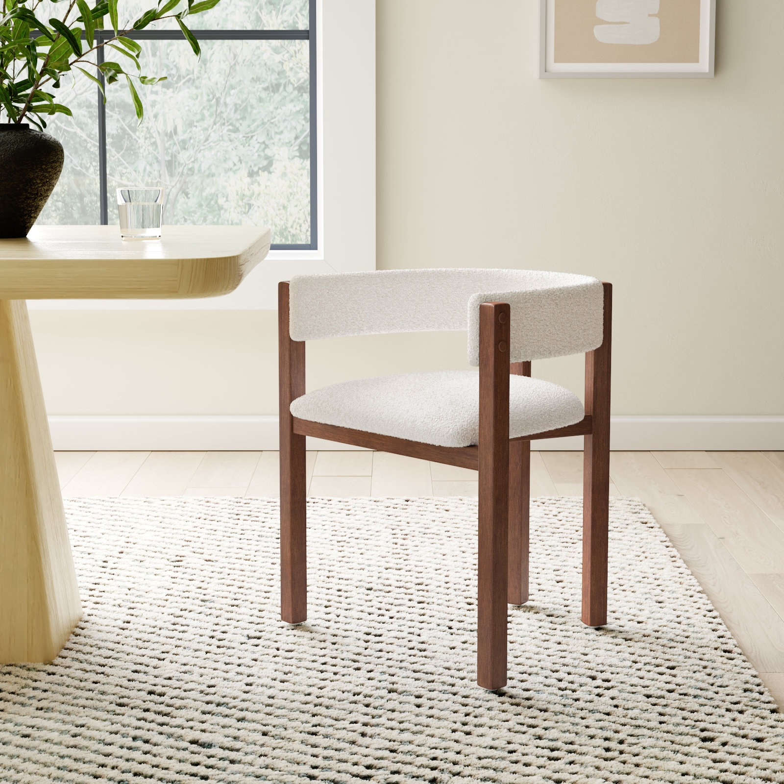 Allura Solid Wood Upholstered Back Arm Chair in White
