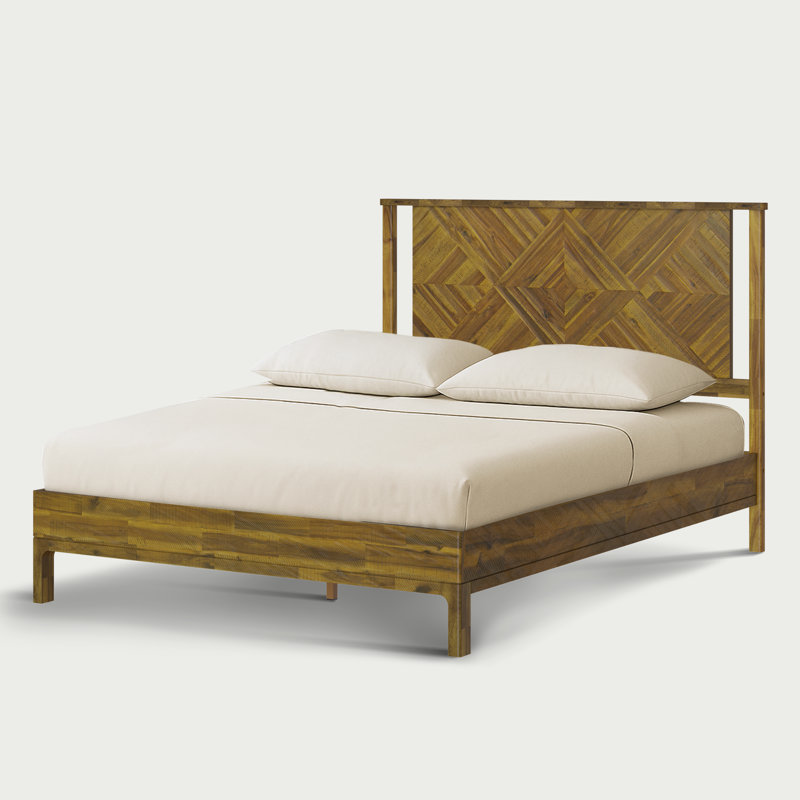 Ethan Solid Wood Platform Bed with Headboard, Rustic Bed Frame, Rustic Brown, Queen