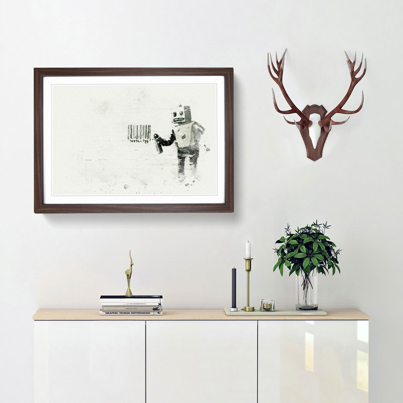 Robot Barcode by Banksy - Picture Frame Graphic Art Print, Walnut, 40cm H x 60cm W x 2cm D