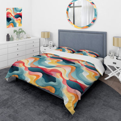 Ensemble de housse de couette Soft Color Multicolor Abstract Neutrality Wave VII