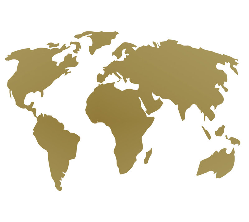 Décalcomanie murale carte du monde, H 22 po x l 32 po x P 0,01 po, Or
