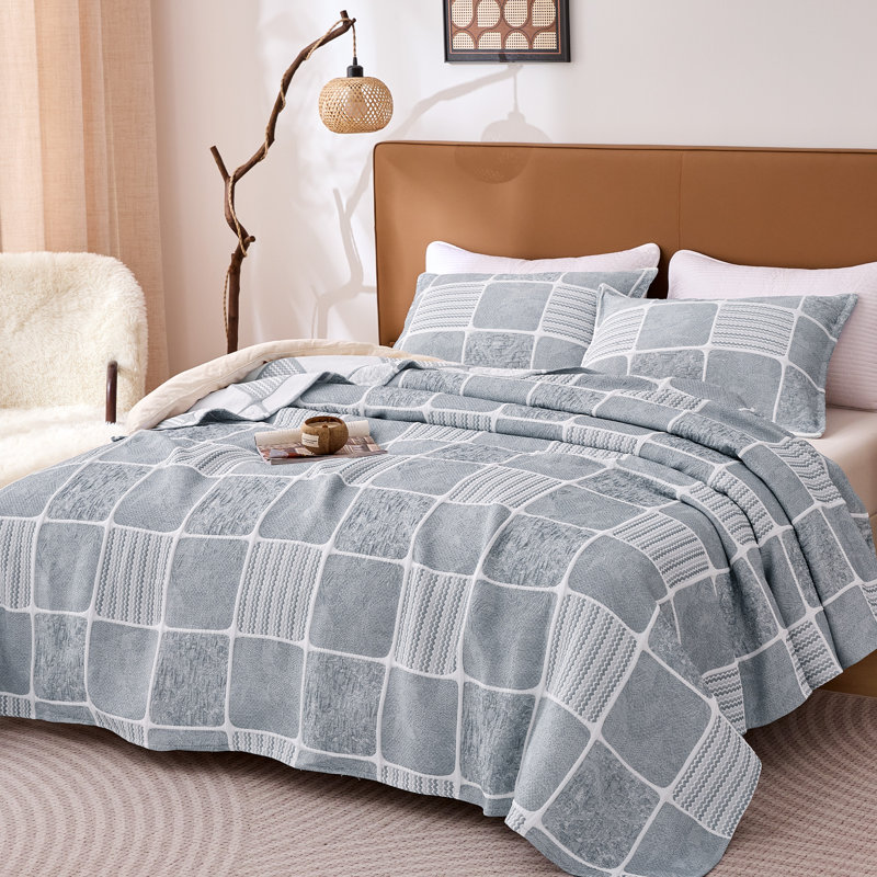 Courtepointe Sleep Zone Floral, Courtepointe pour lit simple / simple TG + 1 taie, Tissu écossais rétro