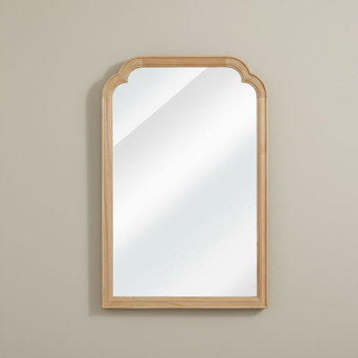 20" X 30" Natural Solid Wood Frame Rounded Corner Decorative Wall Mirror, For Bedroom, Bathroom, Living Room, Entryway