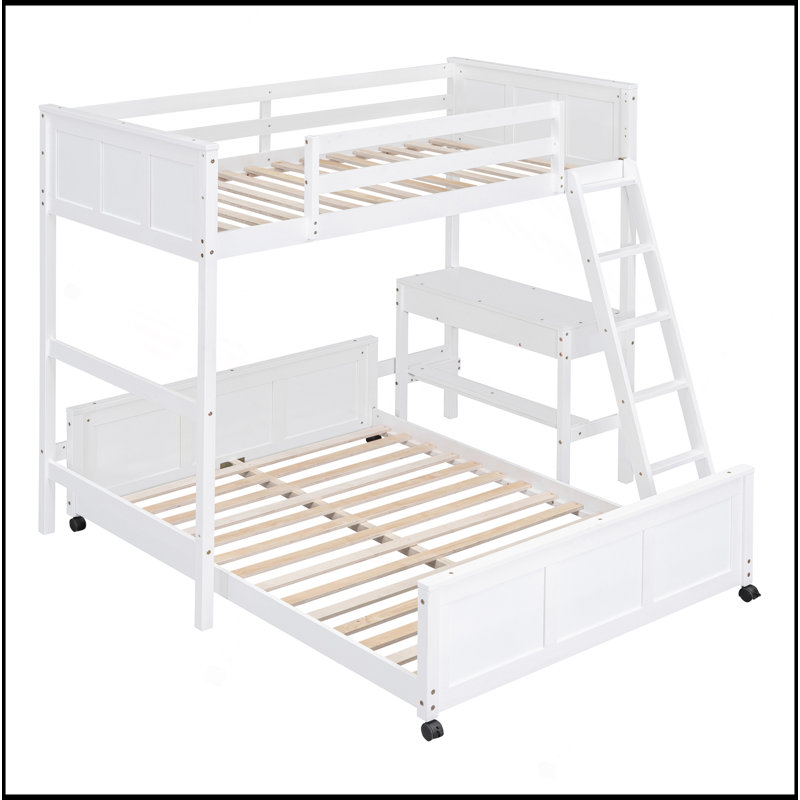 Lit simple superposé au dessus d'un lit double avec bureau, Blanc