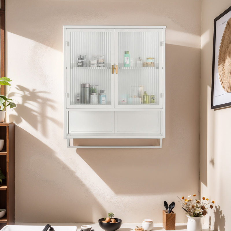 23.62"Glass Doors Modern Two-Door Wall Cabinet, White