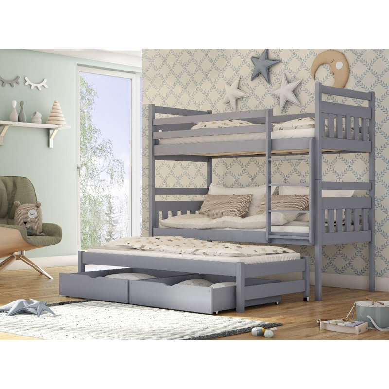 Garbo Bunk Bed with Storage Included with Built-in Ladder Included with Trundle Included, Grey