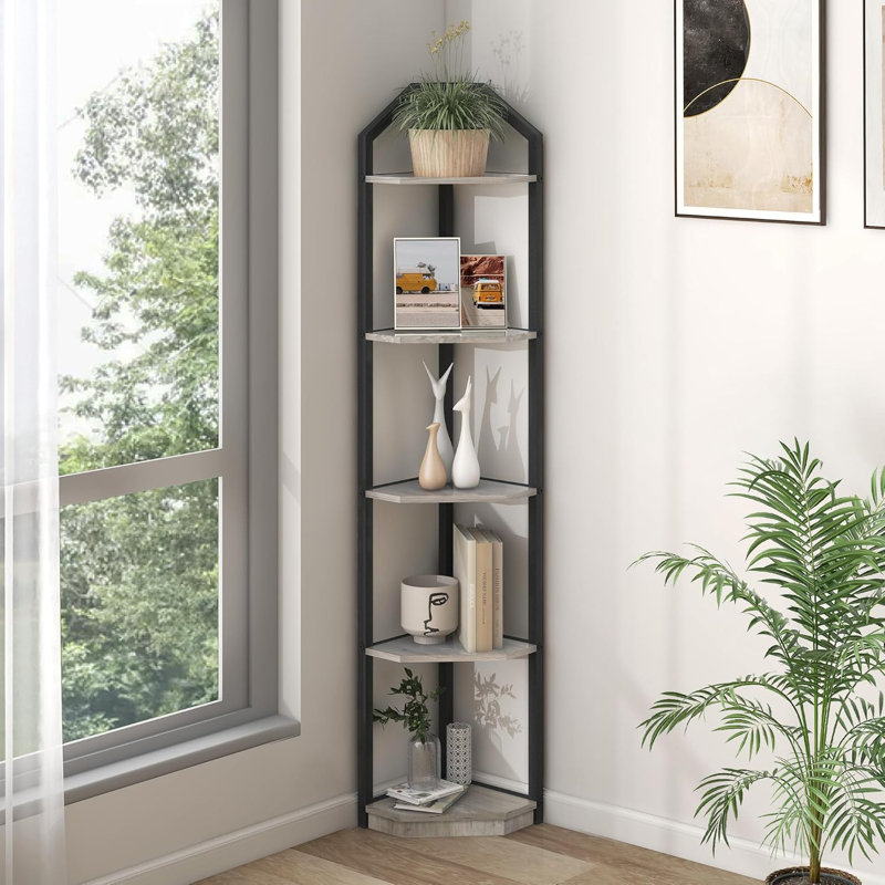 Grey 5 Tier Corner Shelf, Gray