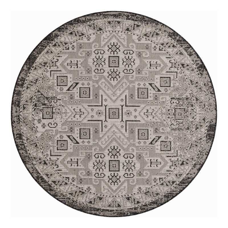 Tapis intérieur / extérieur bleu Alucard Southwestern, Rond 6 pi 1 po