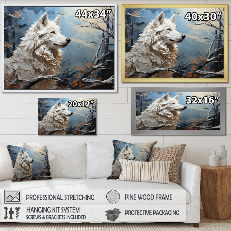 «Wolf Wolf In Winter Patchwork I», reproduction d'art sur toile, Cadre flottant doré, H 16 po x l 32 po x P 1 po