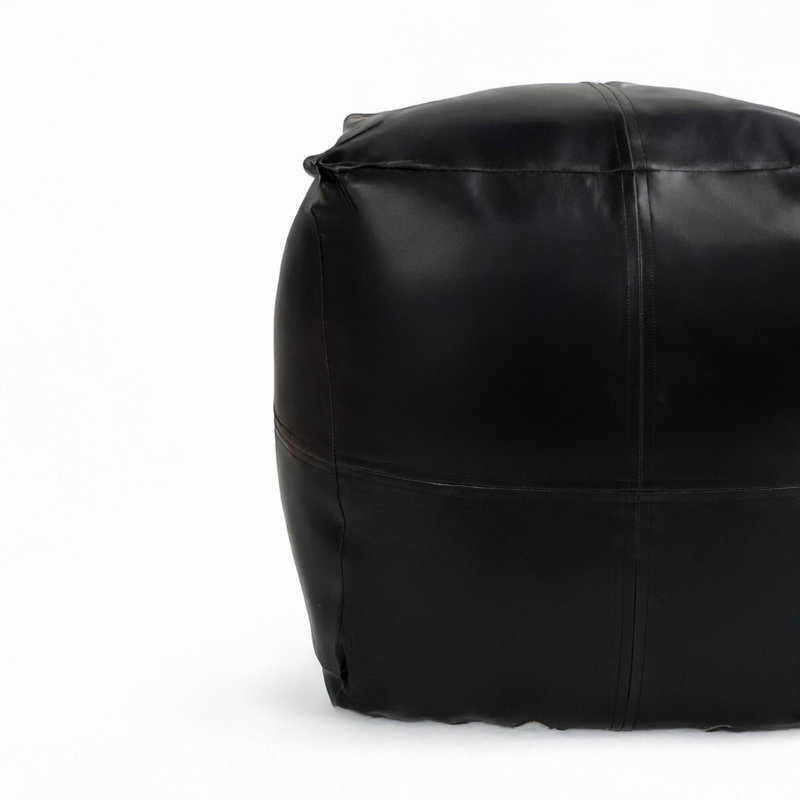 Pouf cubique 18 po en similicuir noir