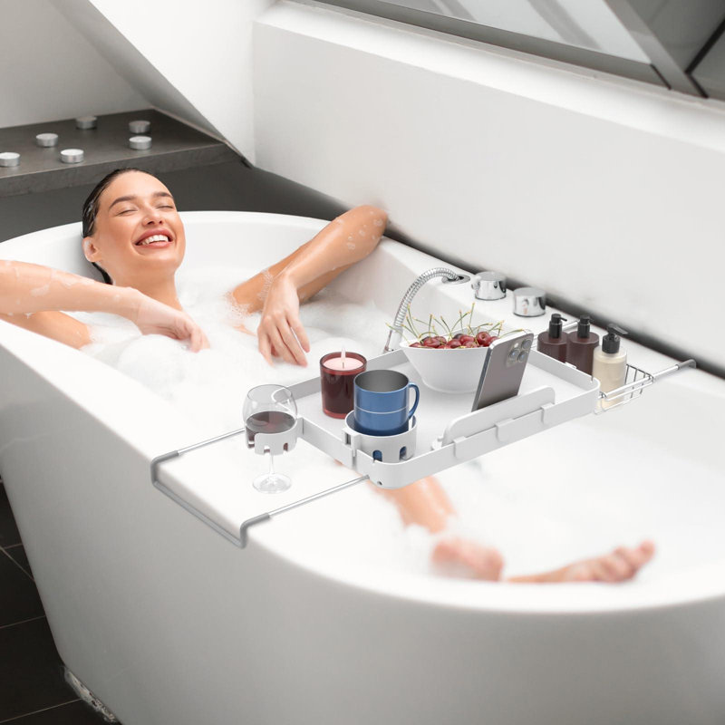 Tablette de baignoire extensible pour grand plateau de table de baignoire (blanc)