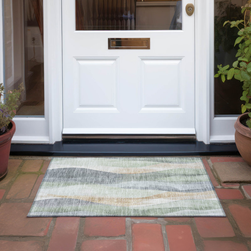 Machine Washable Indoor/Outdoor Xhevrie Aloe Rug, Rectangle 1'8" x 2'6"