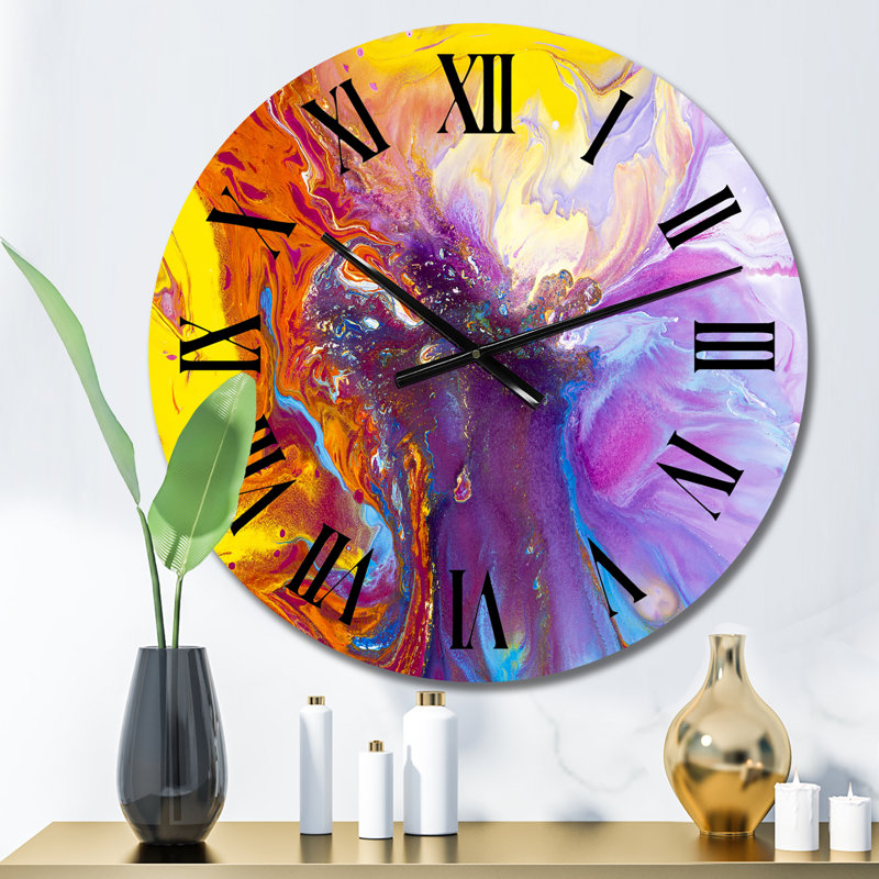 Horloge murale moderne mauve, orange et rose liquide I, Surdimensionné