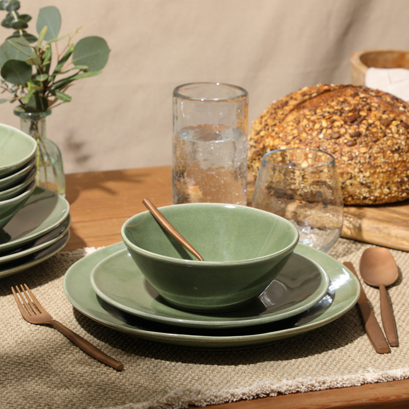 Bloomhouse Montecito Breeze 16 Piece (Service for 4) Double Plates and Bowls Stoneware Reactive Glaze Dinnerware Set - Laguna Dawn