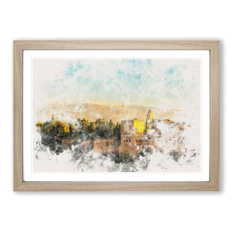 The Alhambra in Granada Spain - Picture Frame Painting Print, 45cm H x 63cm W x 2cm D, Oak Framed