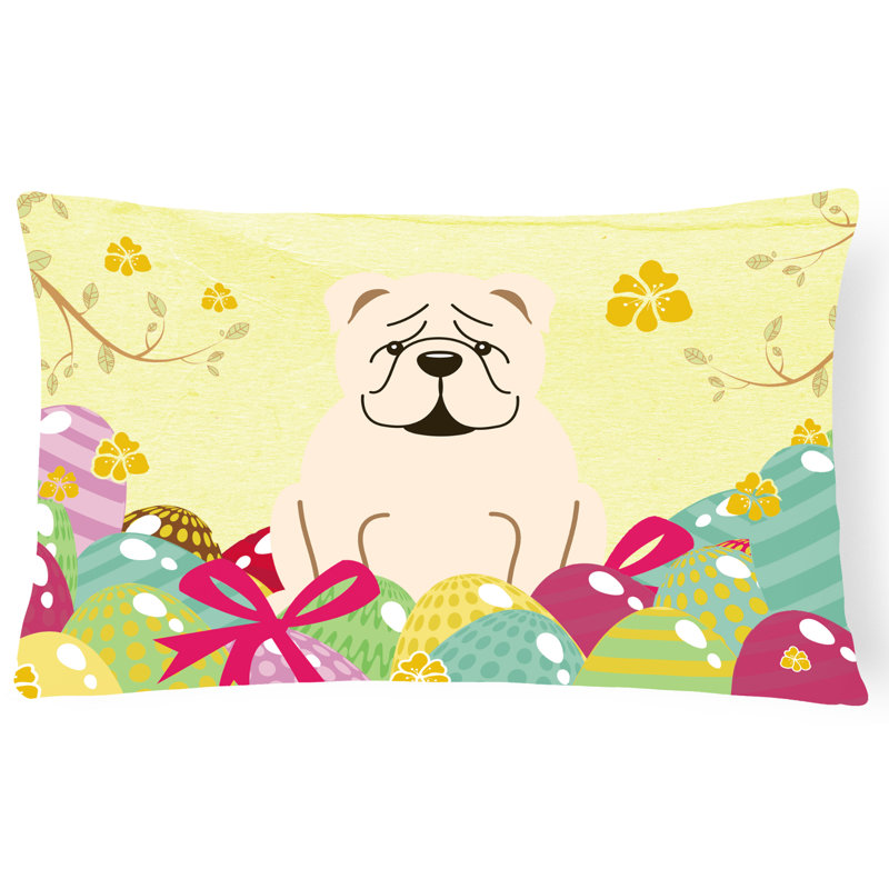 Coussin bouledogue anglais de pâques œufs, blanc