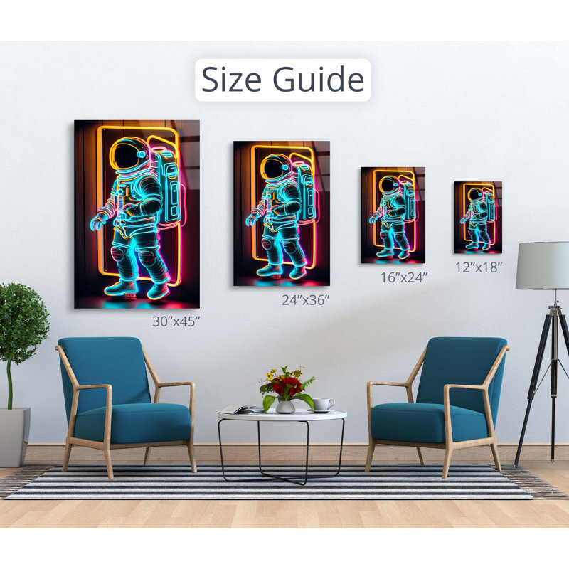 Astronaute Neon Light - impression sans cadre, H 45 po x l 30 po x P 1 po