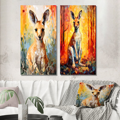 Colorful Kangaroo Mosaic Majesty - Kangaroo Wall Art Living Room Set Of 2