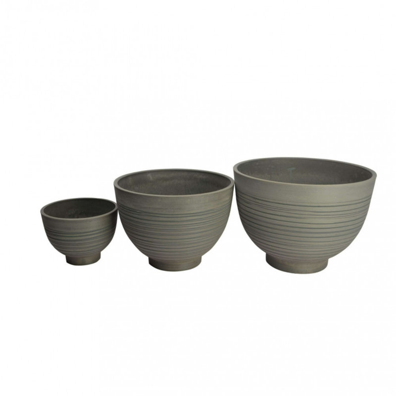 Keshana Synthetic Fiber Floor Vase, Anthracite, 3 pieces, 32cm H x 45cm W x 45cm D