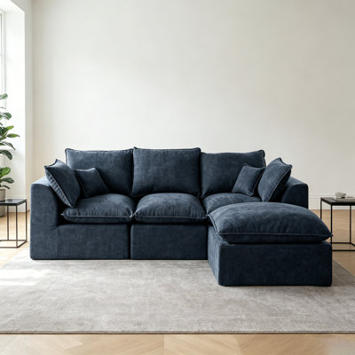Blue Cloud Sectional L-shaped Modular Sofa,3 Seats Boneless Floor Couch,No Assembly Required Fluffy Lazy Sofa for Living Room