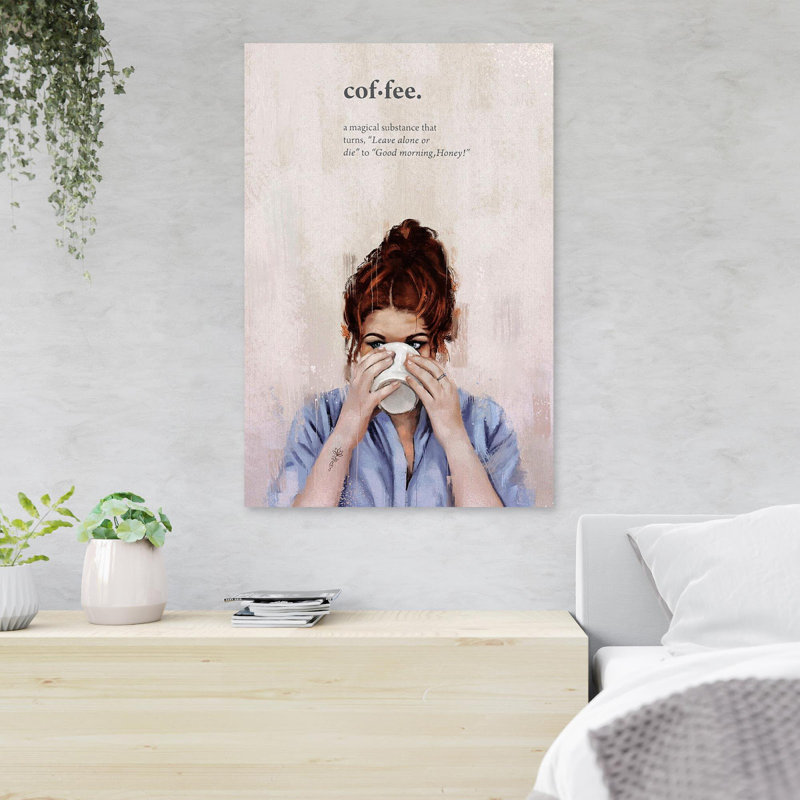 «Girl Dr potable Coffee - Coffee A Magical Substance», reproduction d'art graphique sur toile tendue