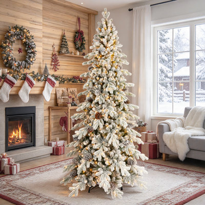 Arbre de Noël pré-éclairé avec pomme de pin, lumières DEL et base en métal