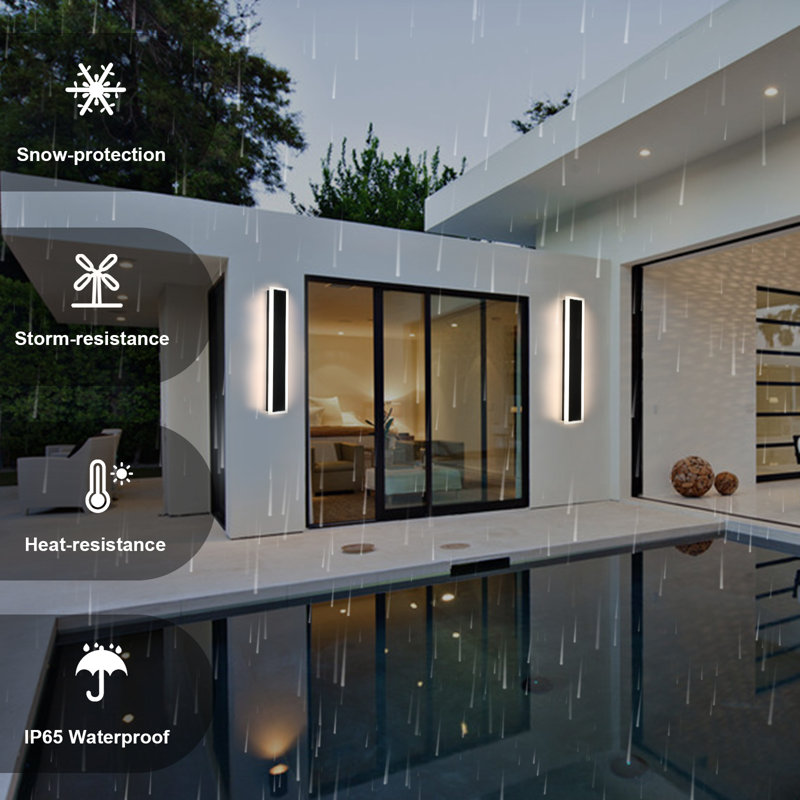 2-Pack Outdoor Wall Light, 32Inch Modern Black Outside Wall Sconce Lights, Waterproof Long Rectangle Exterior Wall Light, Rust-Proof Linear Outside Lights For House Porch Patio Garage.