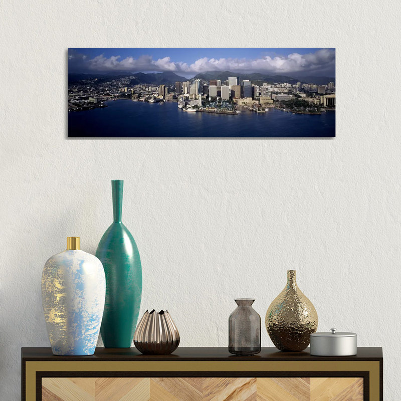 Buildings At The Waterfront, Honolulu, Hawaii, USA - Wrapped Canvas Panoramic Print, 30.48 cm H x 91.44 cm W x 3.175 cm D