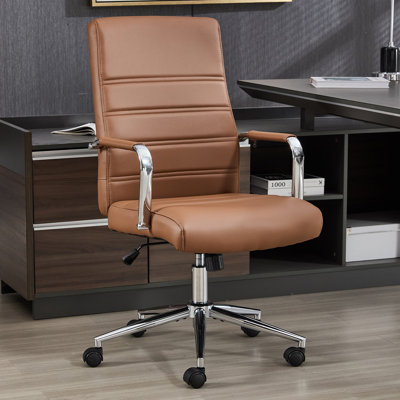Fauteuil de bureau à dossier moyen, chaises de salle de conférence avec roulettes, fauteuil roulant à hauteur ajustable en cuir nervuré.