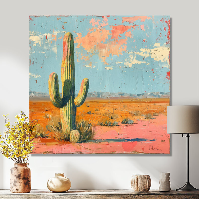 Cactus rétro rose du sud-ouest - Cactus, art mural, H 30 po x l 30 po x P 1 po, Métal métal