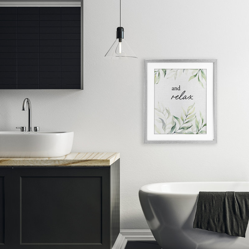 «And Relax So l'encadrement de la verdure sous verre», design par lettré et doublé, H 21 po x l 17 po, Cadre de ferme gris